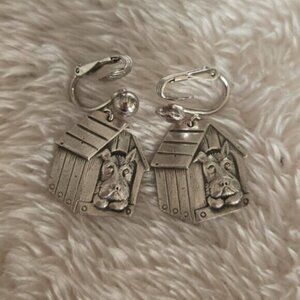 Vintage Sterling Silver Scottie Dog in Dog House Earrings